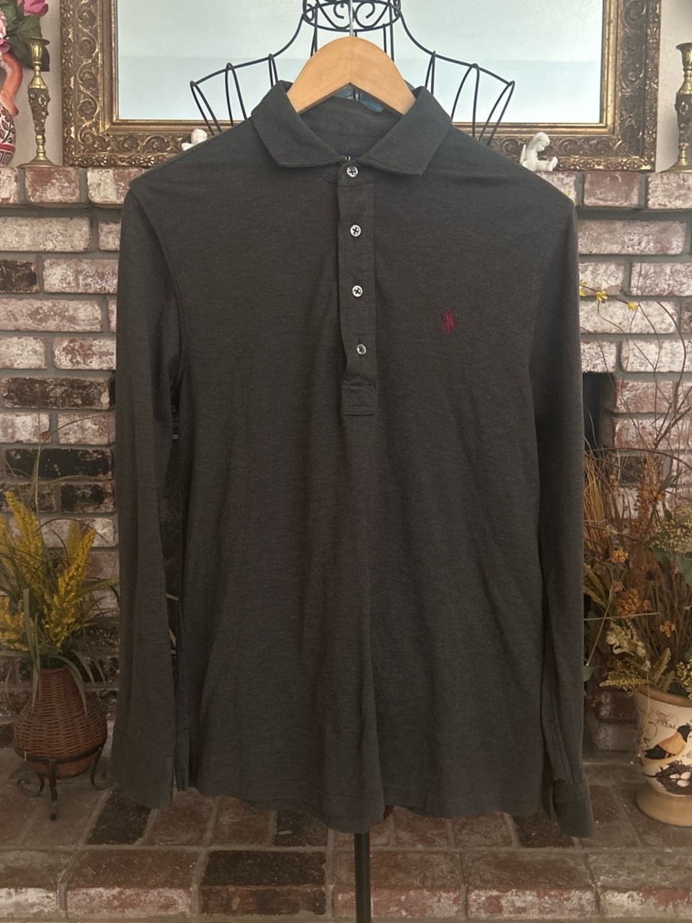 Polo Ralph Lauren Men’s Gray Classic Fit Long Sleeve Polo Shirt Sz M